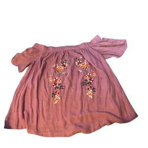 Off the shoulder Women’s “Dusty Rose” floral embroidery blouse size 1x/2x